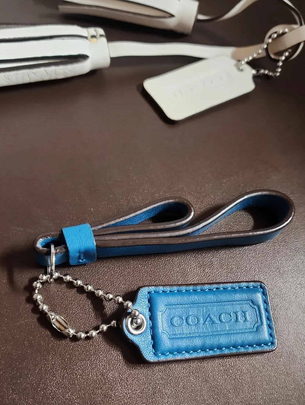 Coach Bright Turquoise Leather Hang Tag With Tassel Like New